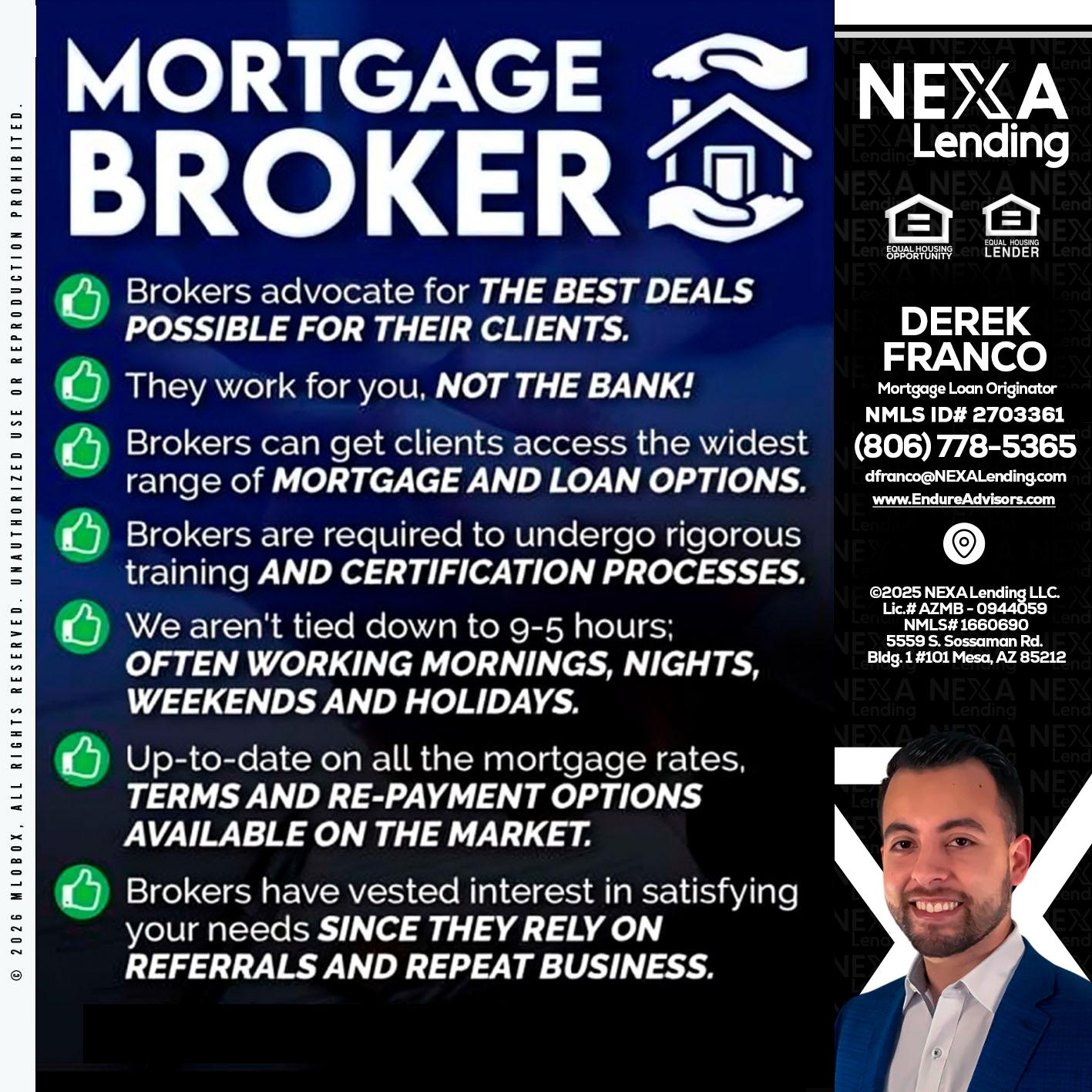 MORTGAGE BROKER - Derek Franco -Mortgage Loan Originator