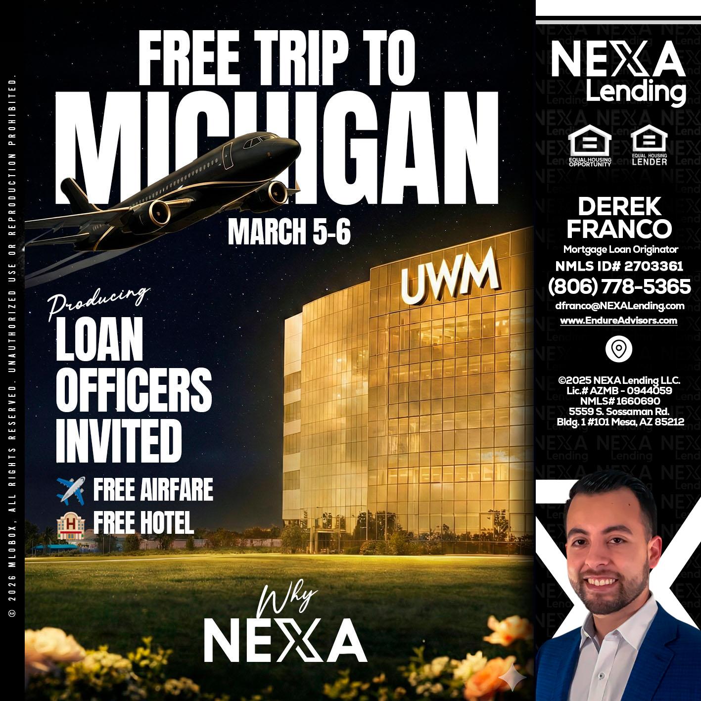 free Michigan trip - Derek Franco -Mortgage Loan Originator