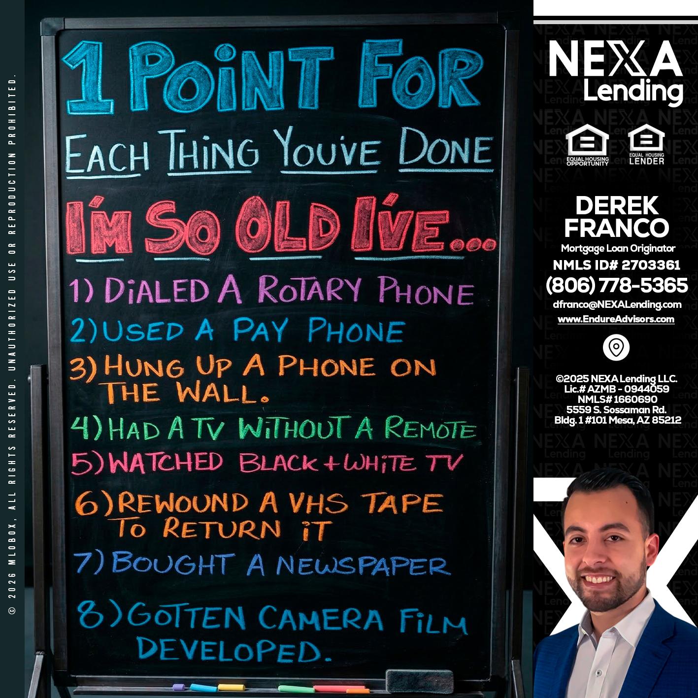 1 point for - Derek Franco -Mortgage Loan Originator