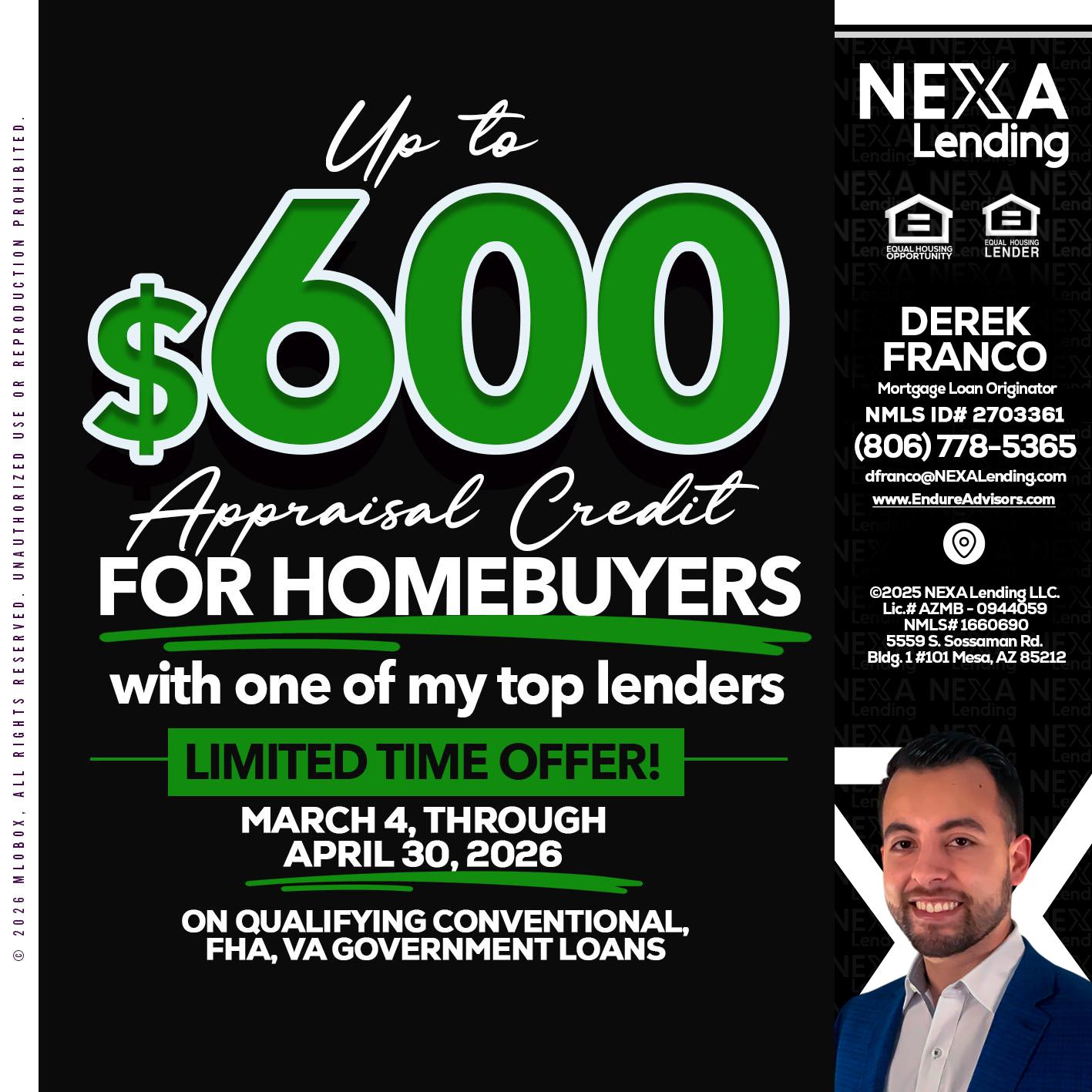 up to $600 - Derek Franco -Mortgage Loan Originator