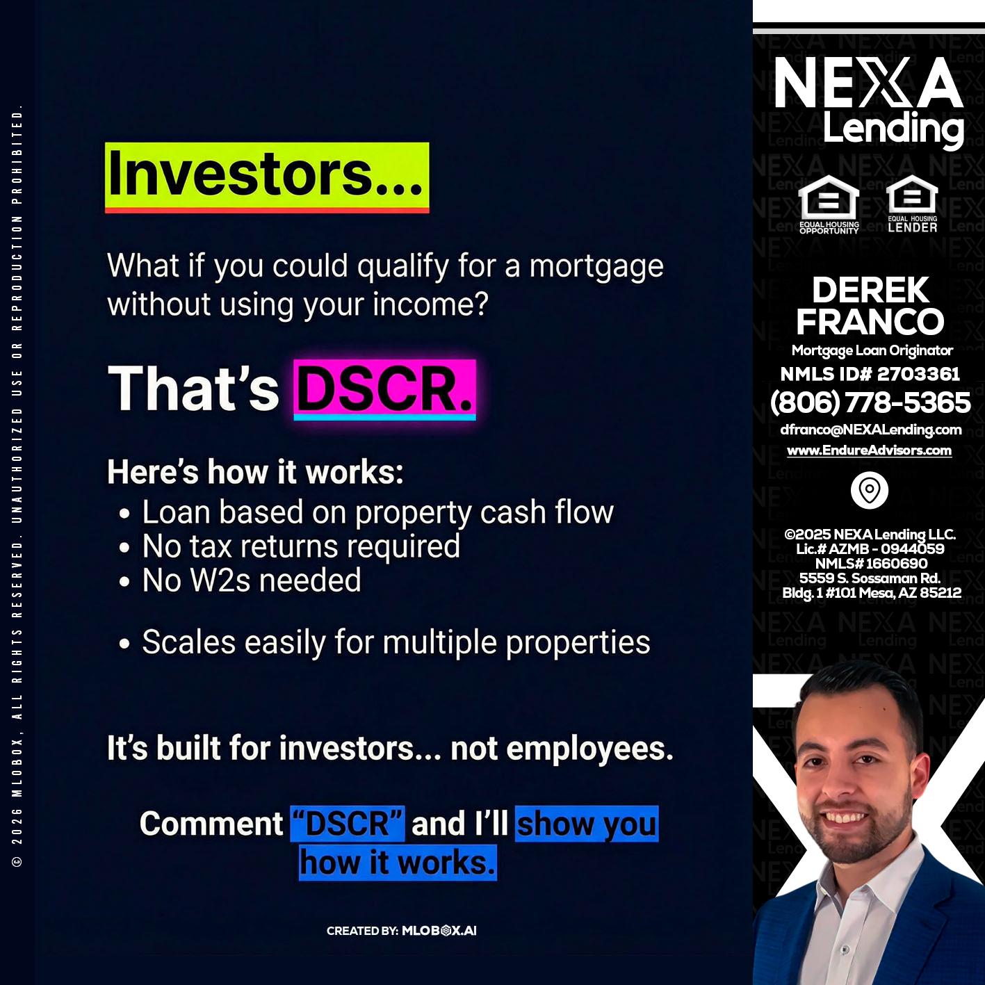 INVESTORS - Derek Franco -Mortgage Loan Originator