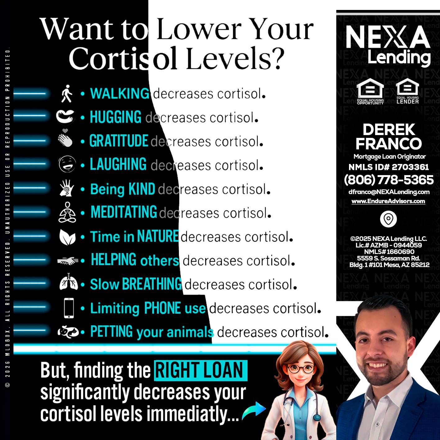Want to lower Your Cortisol Levels? - Derek Franco -Mortgage Loan Originator