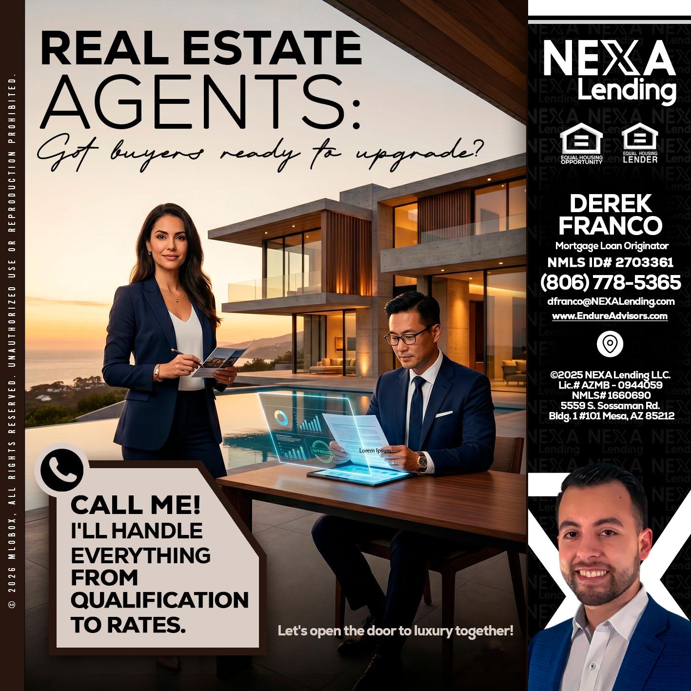 REAL ESTATE AGENTS - Derek Franco -Mortgage Loan Originator
