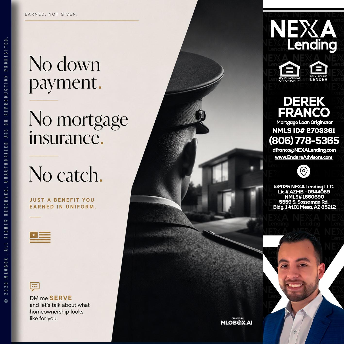 NO DOWN PAYMENT - Derek Franco -Mortgage Loan Originator