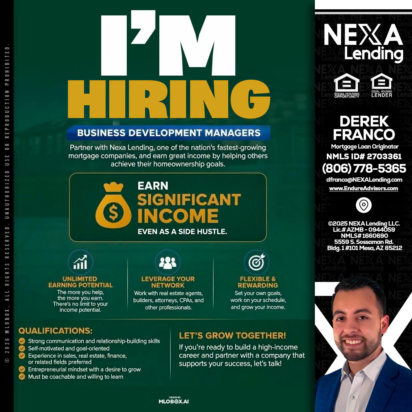 IM HIRING - Derek Franco -Mortgage Loan Originator