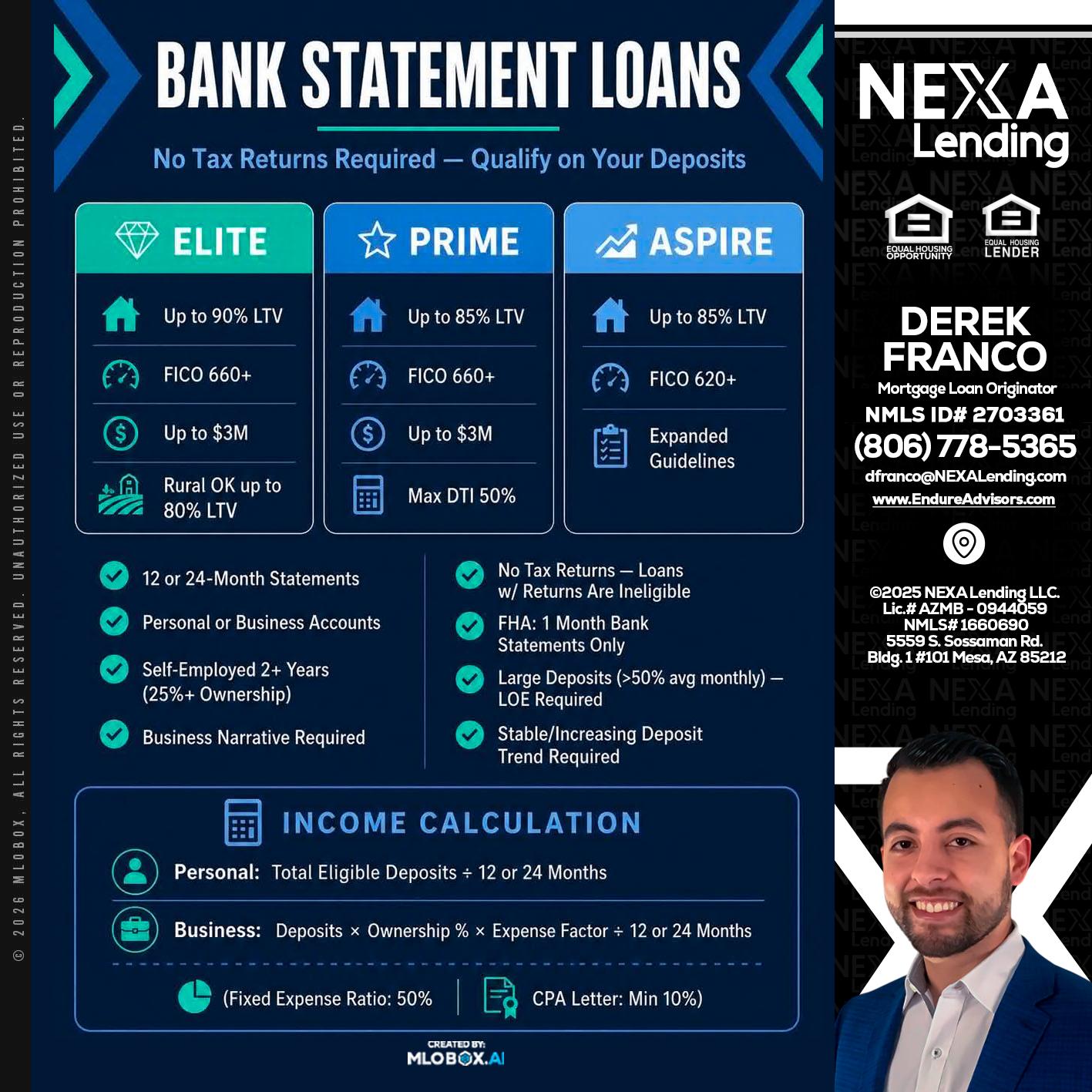 BANK STATEMENT - Derek Franco -Mortgage Loan Originator