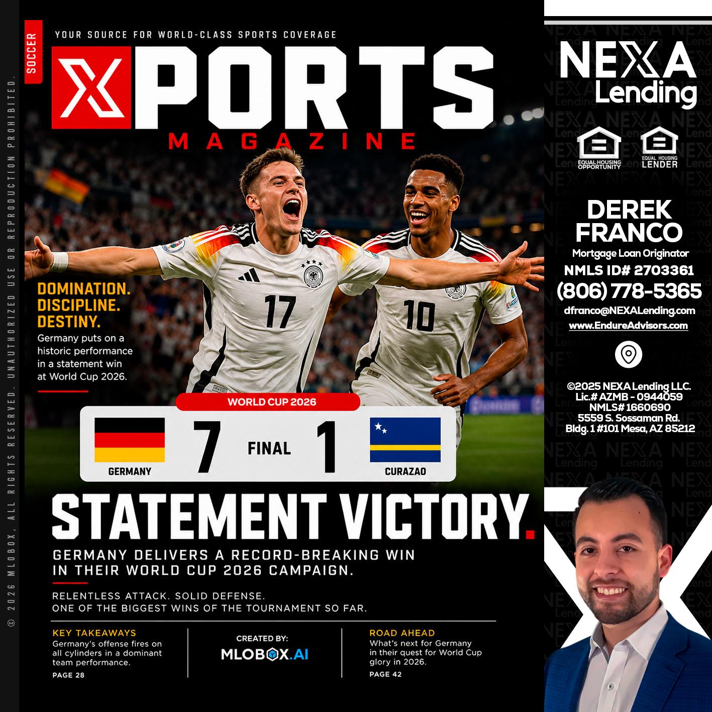GERMANY VS CURASSAO (7-1) - Derek Franco -Mortgage Loan Originator