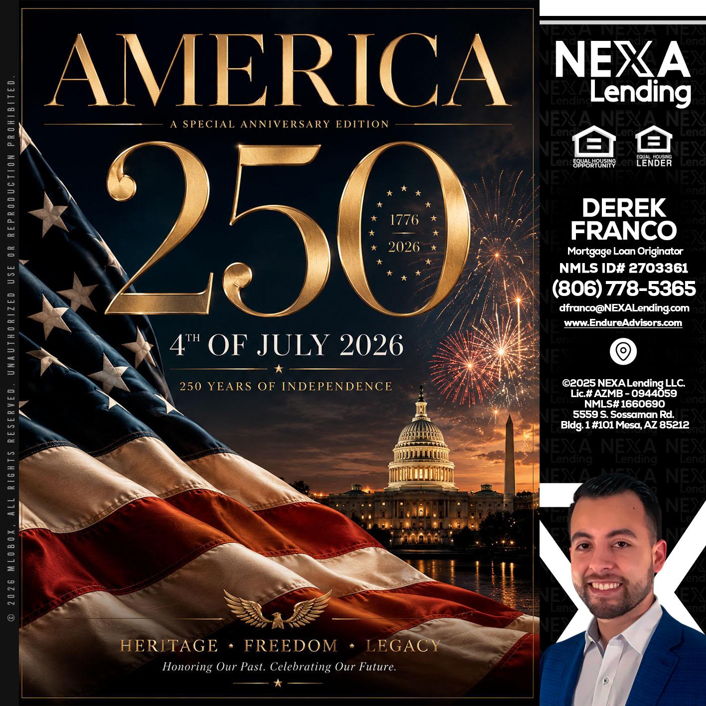 AMERICA 250 TH - Derek Franco -Mortgage Loan Originator